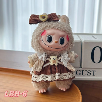 Doll Clothes For LABUBU Frog Set Jumpsuit Kawaii Fisherman Hat 2PCS/Pack Plush Cotton Doll Dress Up Game Decoration