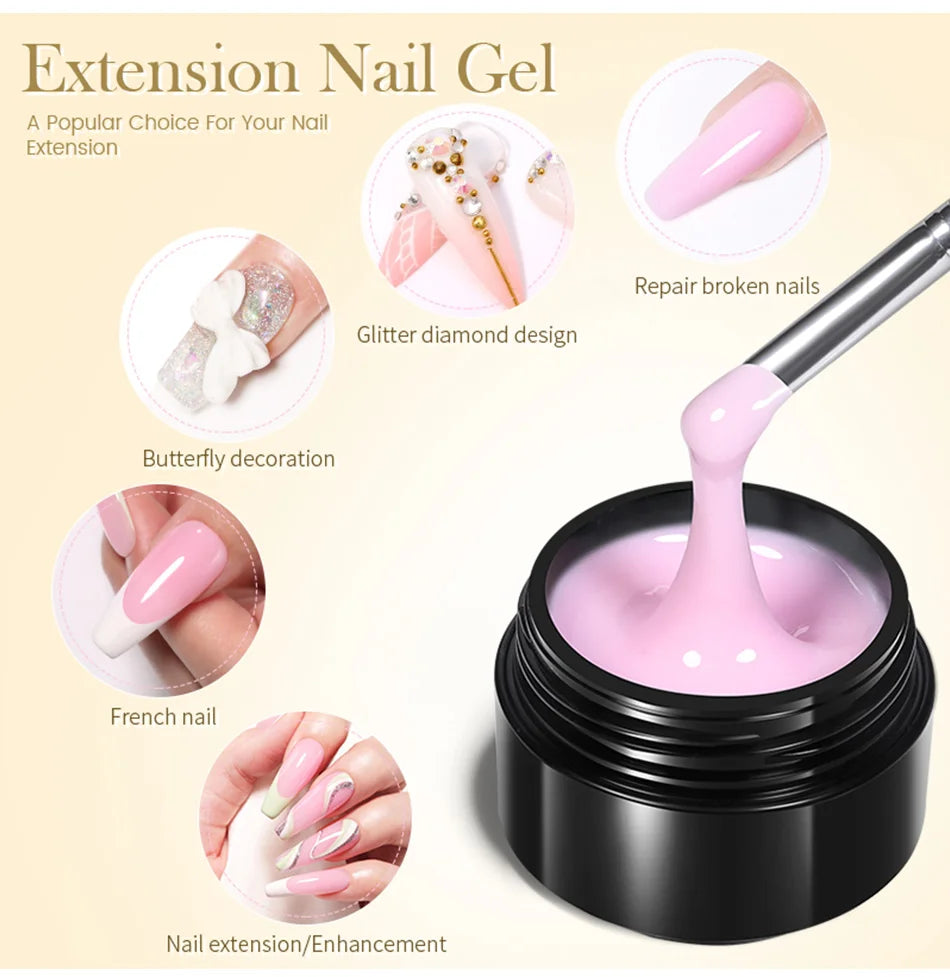 BORN PRETTY 30ml Glitter Pink Hard Jelly Nail Extension Gel Nail Polish Milky White Clear Color Soak Off UV Construction Gel