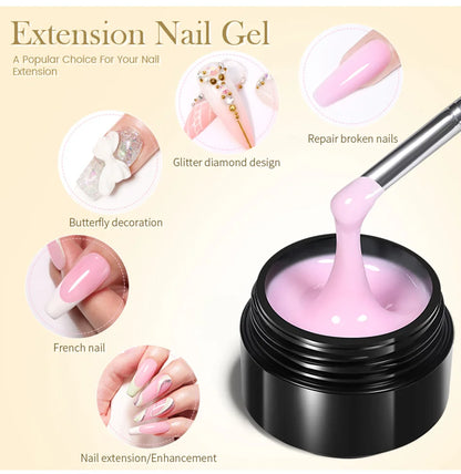 BORN PRETTY 30ml Glitter Pink Hard Jelly Nail Extension Gel Nail Polish Milky White Clear Color Soak Off UV Construction Gel