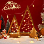 2Pcs/Set Wood Christmas Tree with Lights Modern Farmhouse Christmas Wooden Tree Centerpieces For Tables Christmas Holiday Decor