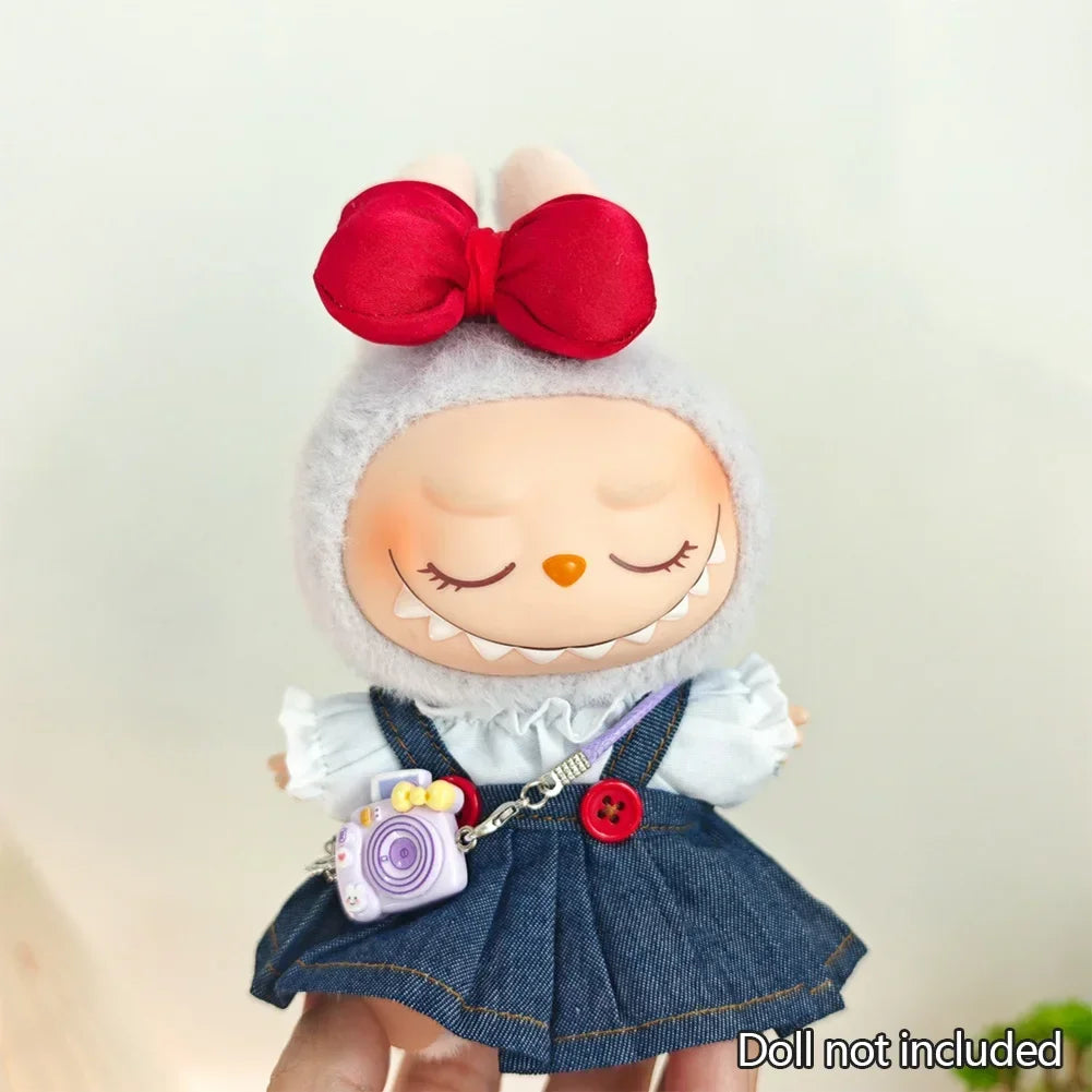 For Korea Kpop Exo Labubu Idol Dolls Jean Dress Big Bowknot Doll Clothes Kids Gift 15-17cm Cute Mini Clothes Doll Accessories