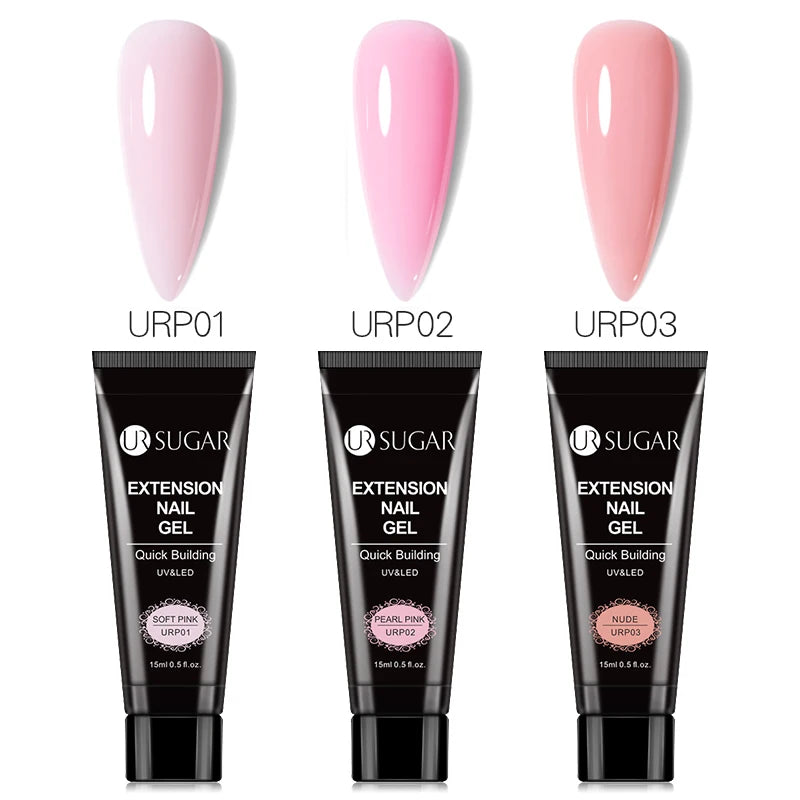 UR SUGAR 15ml Extension Gel Nail Polish Bright Nude White Clear Semi Permanent UV Hard Gel Nails Finger Prolong Gel Varnish Set