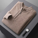 100% pure wool sweater round neck men's thick solid color long sleeved pullover sweater zipper wool knit winter cashmere sweater