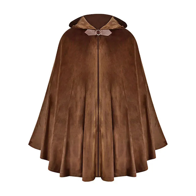 Men's Velvet Cloak with Hood, Renaissance Medieval Hooded Cloak for Women, Halloween Hood Cape with Metal Loop Clasp