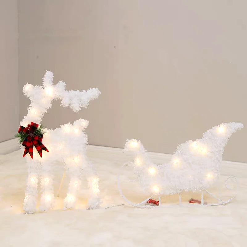 Christmas Decoration Reindeer with Sleigh LED Lighted Elk Xmas Outdoor Yard Lawn Decor Holiday Party Home Ornaments