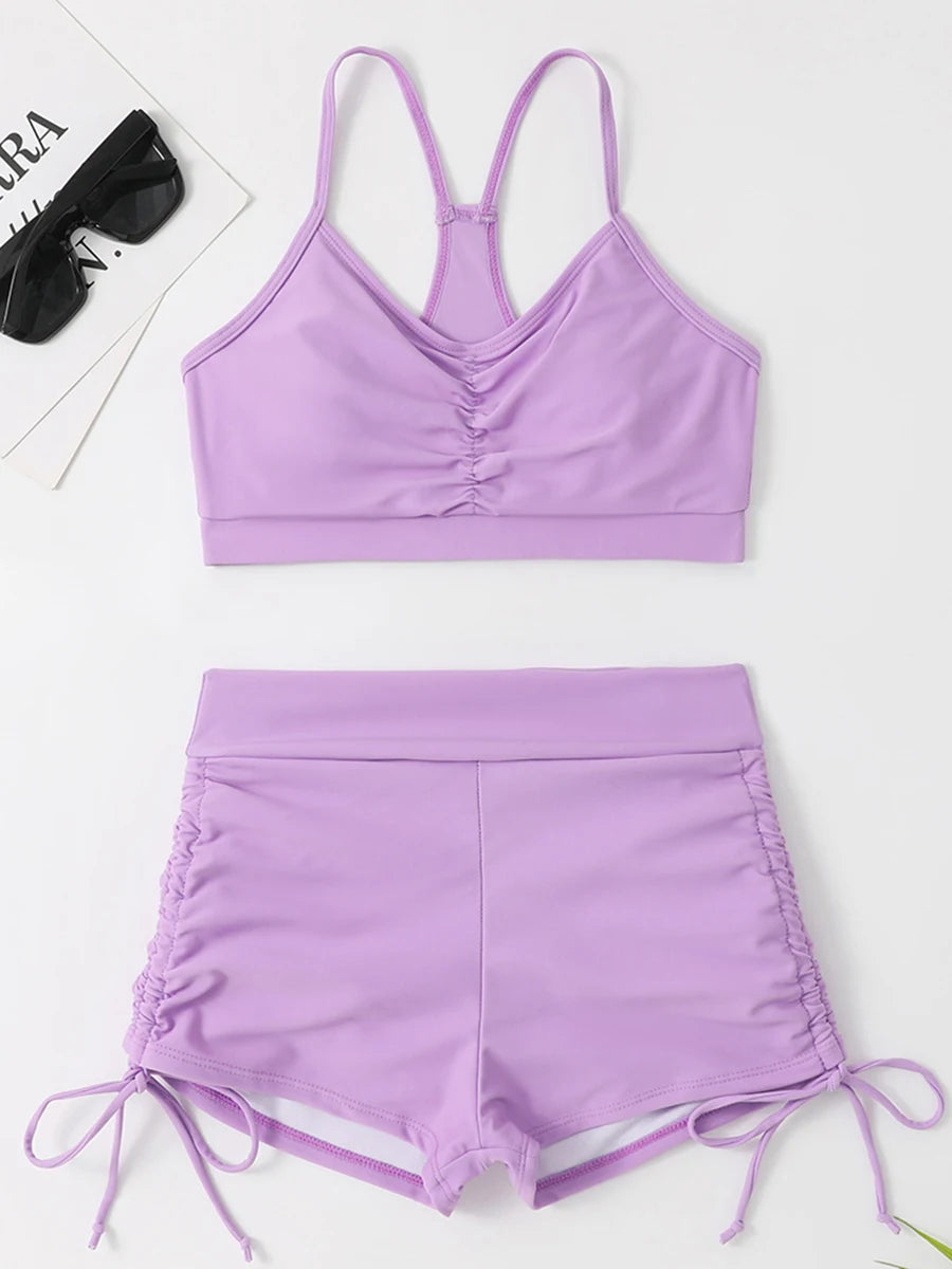 Bikiniset met hoge taille en trekkoord aan de voorkant (2025) - Damesbadkleding en strandkleding