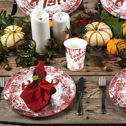 Halloween Party Disposable Tableware Scary Bloody Handprint Paper Plates Cups Popcorn Box For Halloween Horror Party Decor Props