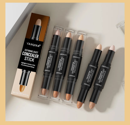 Contour Stick Duo, Double-Ended Highlight and Shadow Cream, Waterproof Full Coverage Concealer, Natural Finish Makeup for All Sk