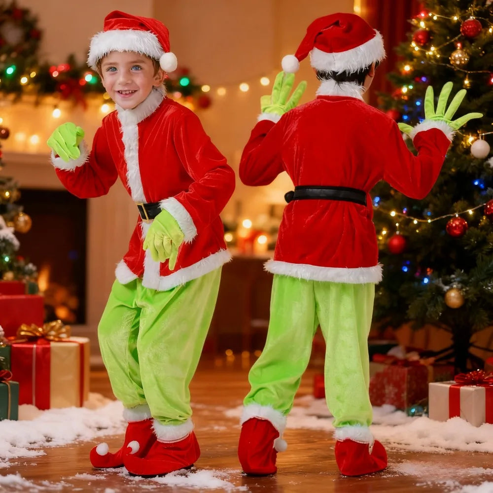 Christmas Party Role Costume Red and Green Holiday Dress Up Outfit
