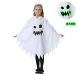 Halloween Kids Cosplay Costume White Black Luminous Ghost Luminous Face Cape Shawl Party Dress-Up Costume Boys Cape Girl Skirt