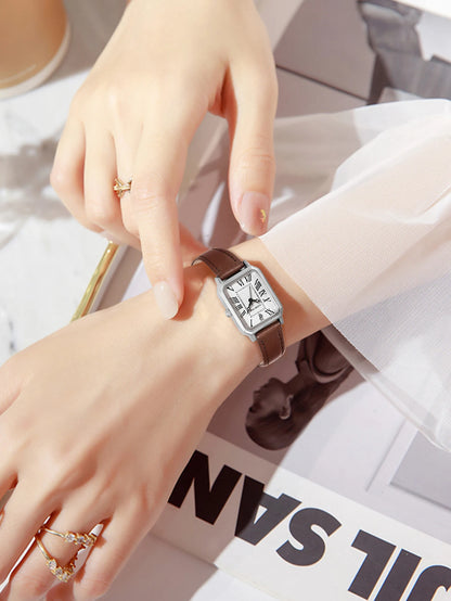 Fashion Rectangle Quartz Wrist Watch for Women Luxury Brand Roman Dial Leather Strap  Ladies Watches Clock