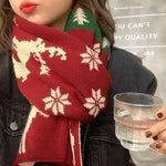 Christmas Scarf Unisex Winter Knitted Scarf Reindeer Christmas Theme Scarves Warm Scarf for Men and Women Christmas Deer Scarf