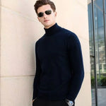 Men's 100% Pure Wool Pullover Sweater For Autumn Winter High Collar Knitted Long Sleeved Loose Solid Color Casual Simple Warmtop