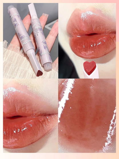 Gege Bear Floral Whisper Moisturizing Mirror Shine Lipstick — Glossy Jelly Finish, Heart-Shaped Bullet, Hydrating Lip Balm