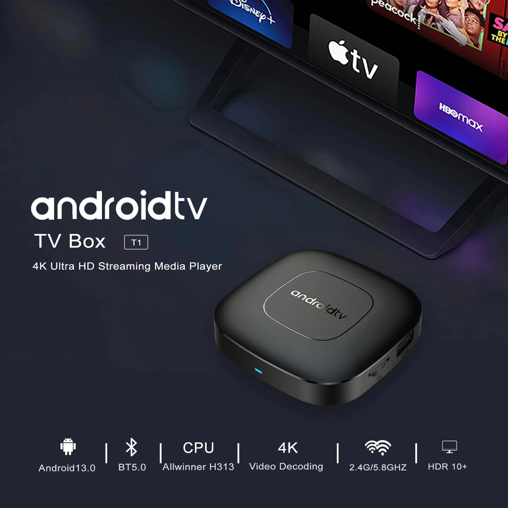 Smart Home Theater TV Box Android13  Allwinner H313 Google Assistant Netflix Streaming Bluetooth Media Player 2.4G/5G Wifi
