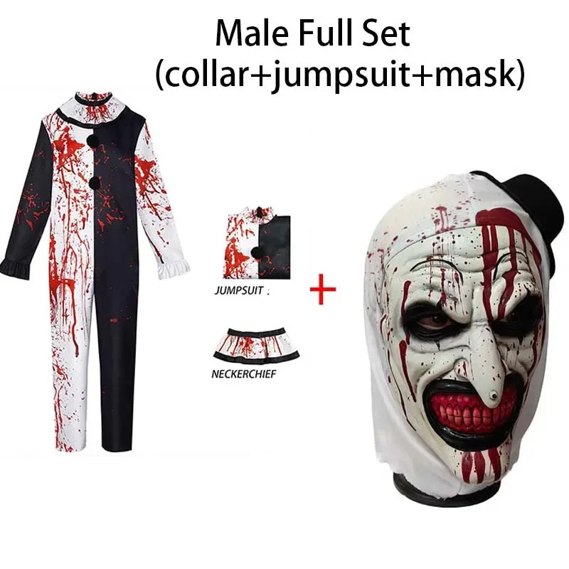 Men Halloween Costumes Art The Clown Cosplay Costume Movie Terrifierr 2 Bloody Jumpsuit Male Jumpsuit Horror Outfits