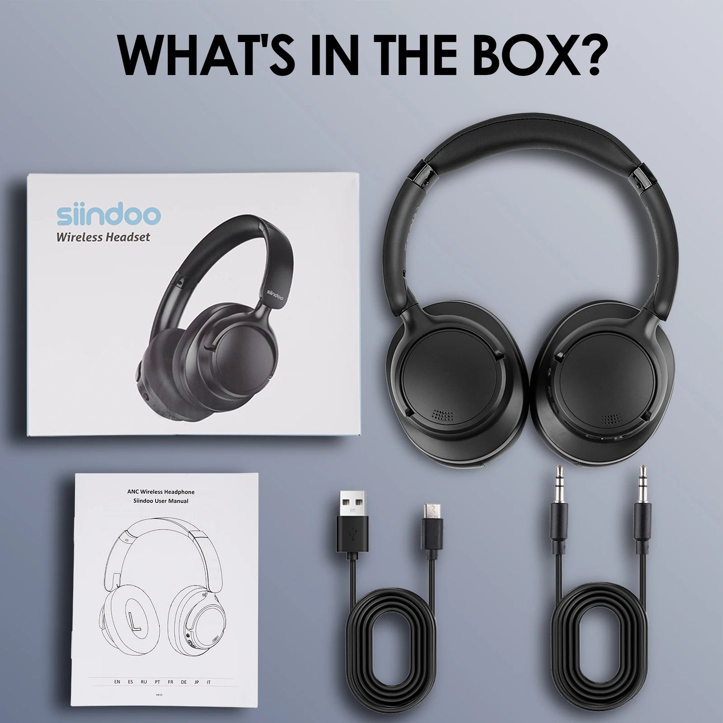 Siindoo New JH-ANC630 Active Noise Cancelling Wireless Headphones Over Ear Bluetooth earphones with Mic 70H Playtime Clear Calls