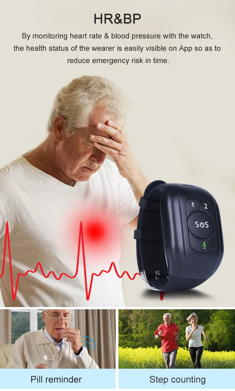 Smart 4G GPS Trace Locate Men Elder Blood Oxygen Heart Rate Monitor Wristwatch SOS Call Android Phone Watch with Temperature