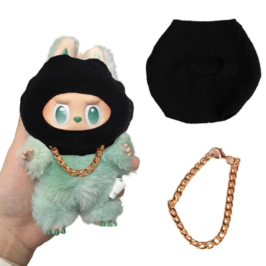 For labubu Big Into Energy Series clothes doll funny head cover mask gold necklace Travel Style Kid Toy For labubu Ropa