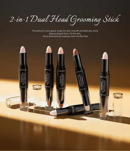 Contour Stick Duo, Double-Ended Highlight and Shadow Cream, Waterproof Full Coverage Concealer, Natural Finish Makeup for All Sk