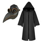 Halloween Cloak Plague Doctor Mask Cosplay Costume Sorcerer Long Shirt Hooded Black Robe Adult and Child Holiday Costume Set