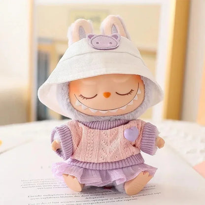 Mini Doll'S Clothes Outfit Accessories for 15-17cm Ropa Labubu & 10cm Cotton Doll Love Hoodie Pink Yarn Skirt Clothing no doll