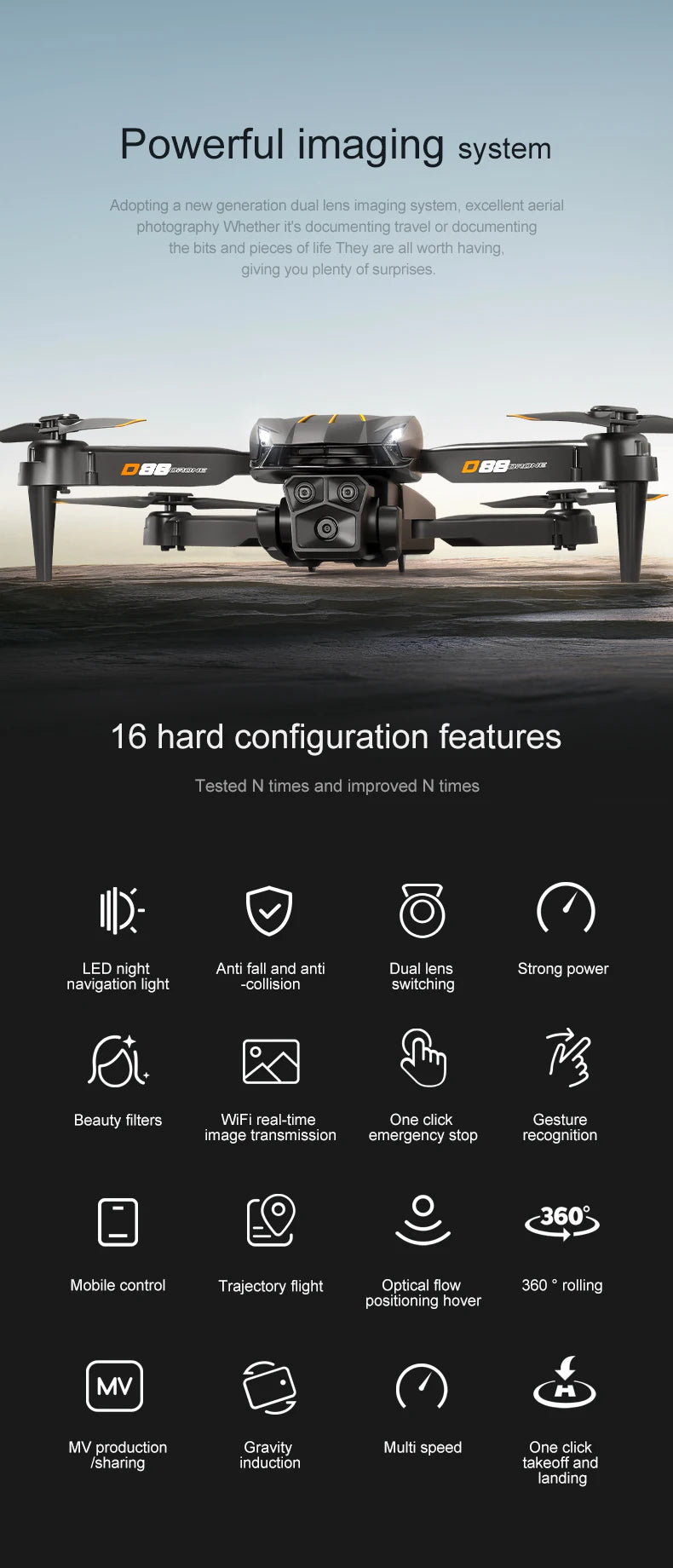 Xiaomi D88 Drone HD 8K Dual Camera Professional Aerial Photography Optical Flow Hovering Gesture Shooting Folding Quadcopter ﻿