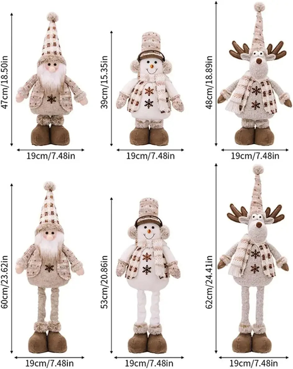 Christmas Decorations Adjustable Extendable Santa Snowman Reindeer Plush Dolls Indoor Home Tabletop Ornaments Toys Gifts