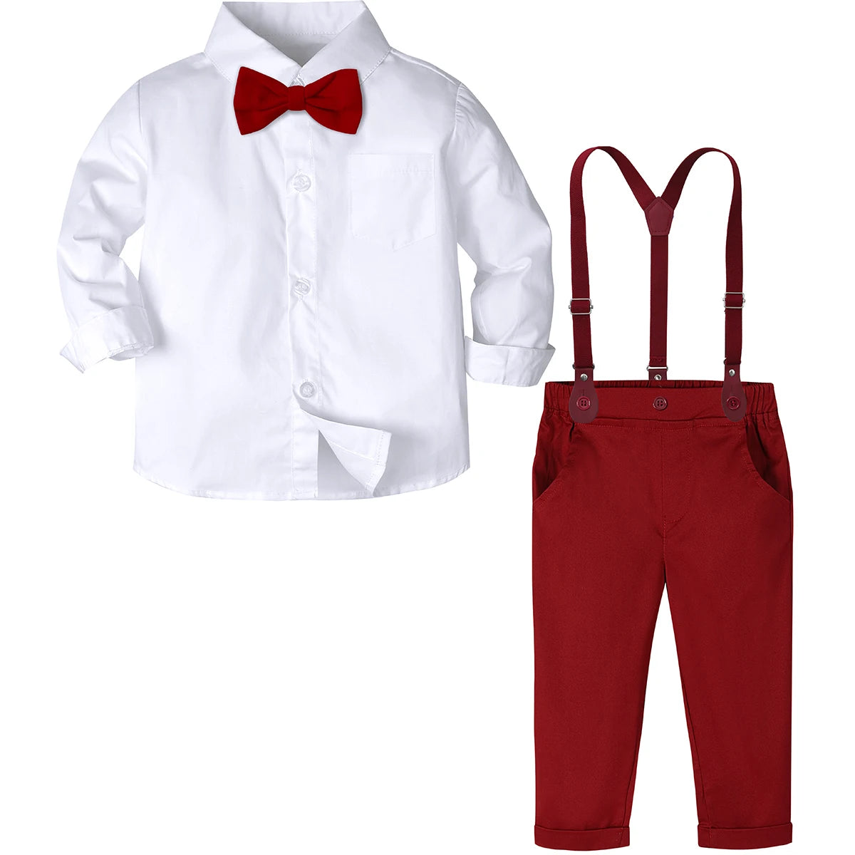Baby Christmas Outfit Boy Kids Gentleman Formal Suit Toddler Suspenders Clothing Set Infant Party Dress Shirt