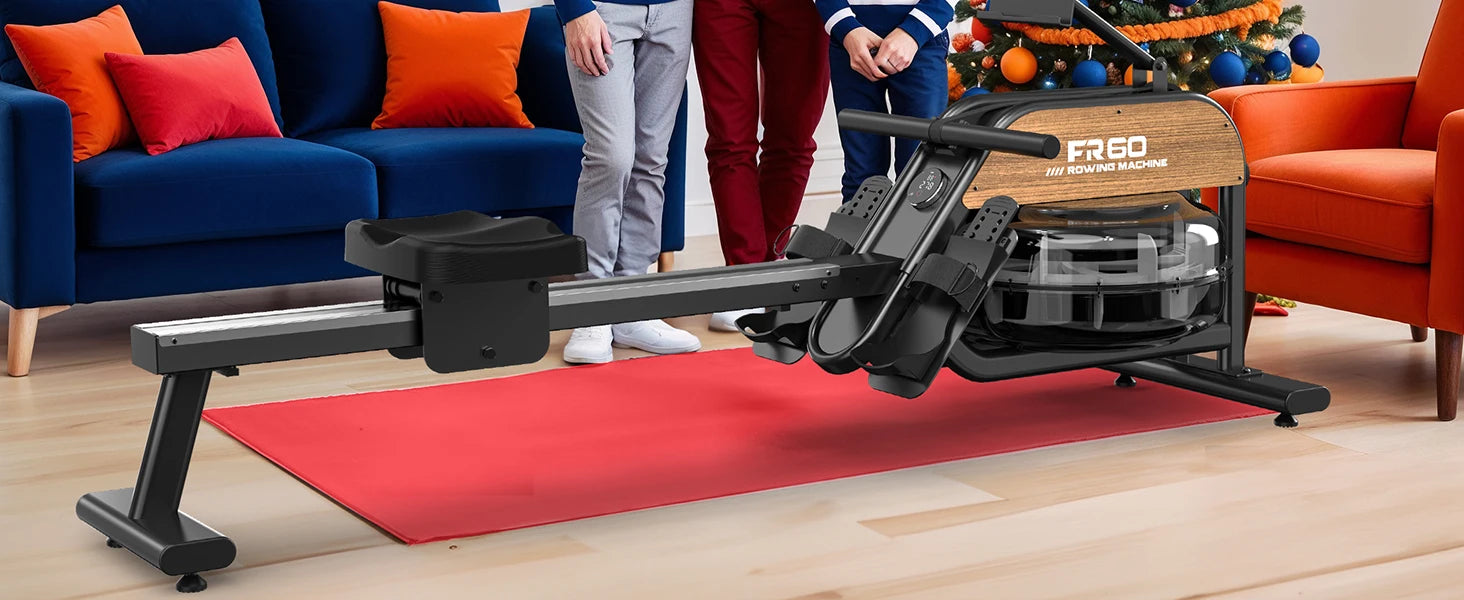 Fysiq Home Rowing Machine, Made of High-Quality Wood, 28L Extra-Large Water Tank, 50% Increased Resistance, Bluetooth Display, Maximum User Height 200cm