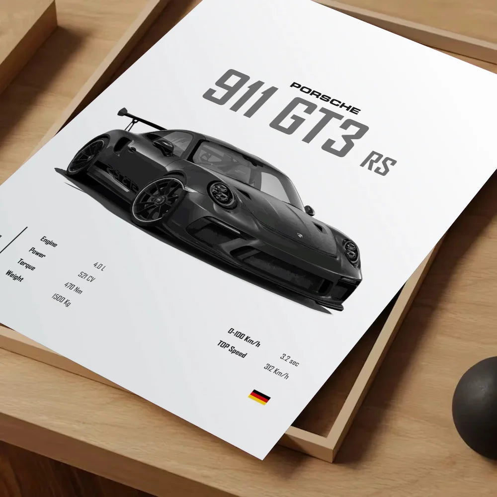 Sport Cars Poster Self-adhesive Art Waterproof Paper Sticker Coffee House Bar Room Wall Decor