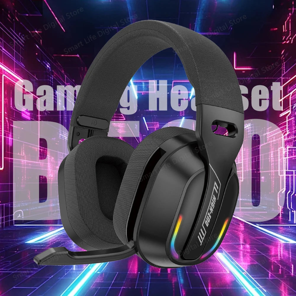 B500 Over Ear Headset Bluetooth5.4 Wireless Stereo Gaming Earphone Built-in Mic RGB Light Low Latency Headphone For PC