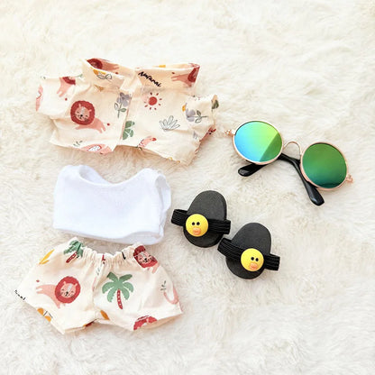 1 Set Hawaii Original Luxury Clothes for Labubu V1 V2 Cute Shark Duck Shoes Shirt Pants Glasses Beach Clothes Suit for Labubu