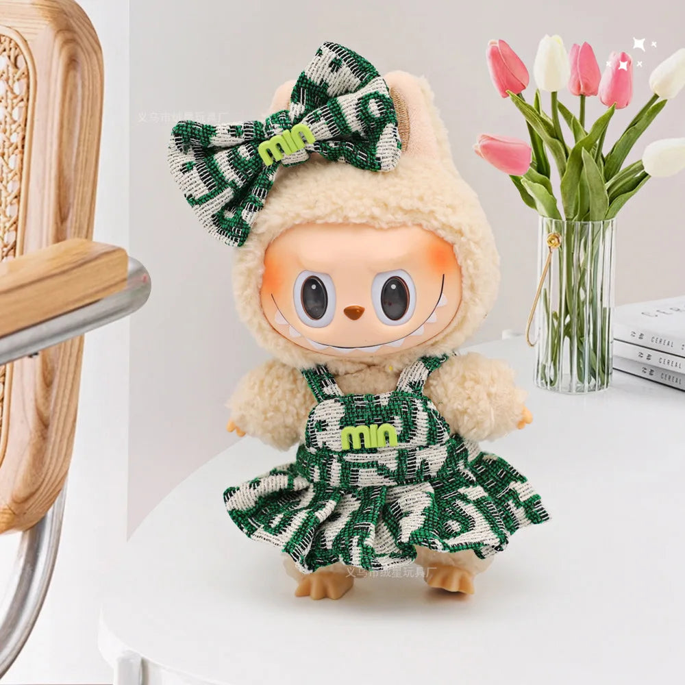 For 15/17cm Mini Labubu Clothes Luxury Dress Bow Strap Pants Set 3.0 Labubu clothing outfit Glasses Shoes Doll Accessories