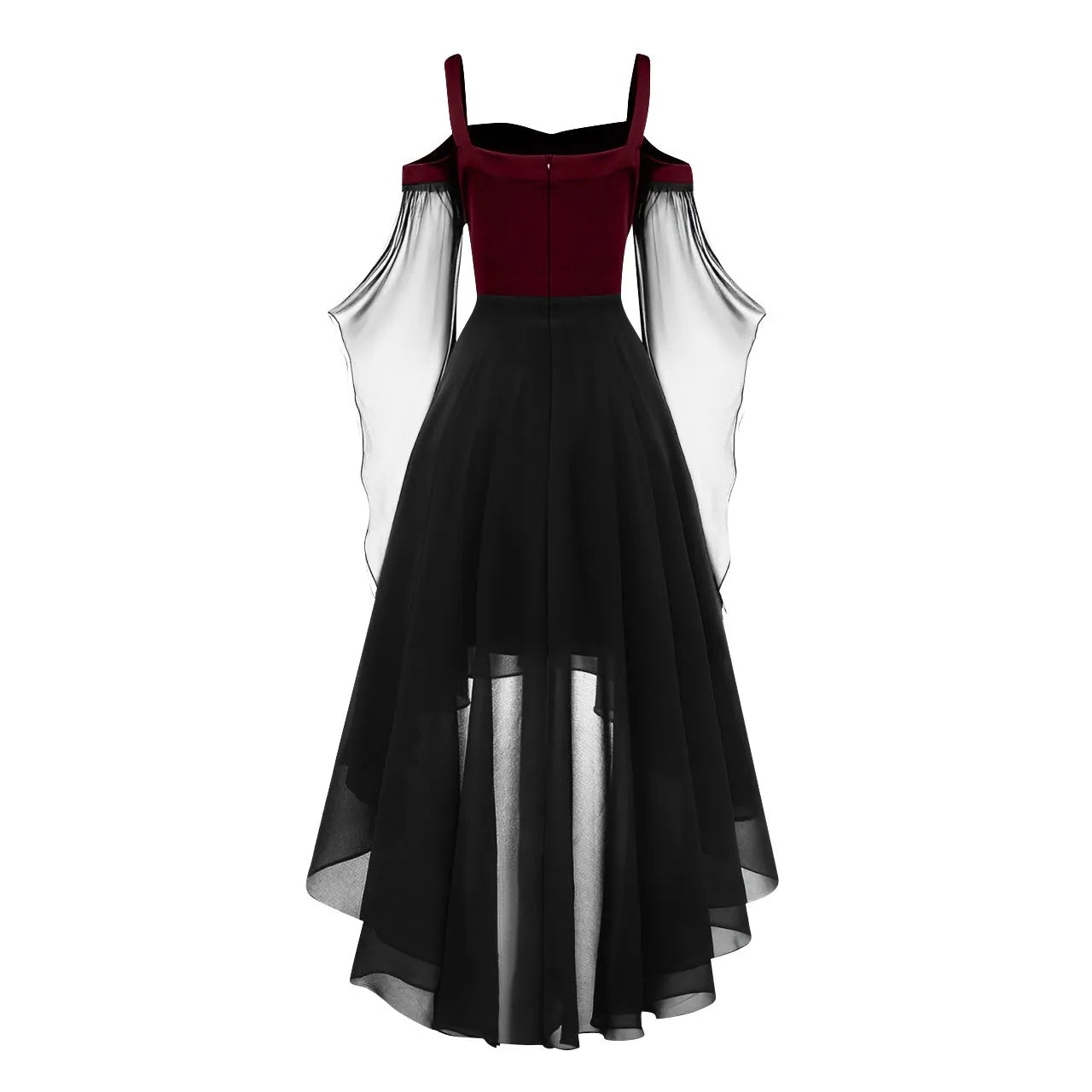 Halloween Witch Cosplay Costumes Women Casual Plus Size Cold Shoulder Dress Solid Color Chiffon Butterfly Sleeve Gothic Dress