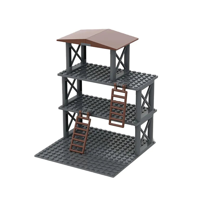 WW2 Military Army Soldiers World War 2 Military Base Observation Tower Model Assemble Building Blocks Bricks Children's DIY Toys