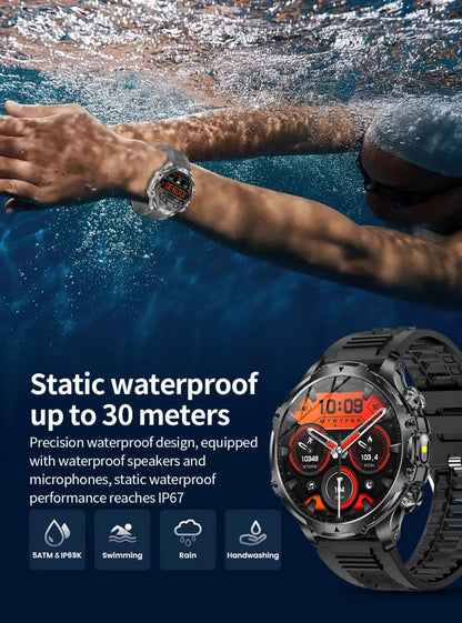 AK75 Smart Watch Flashlight 1.9inch Men Outdoors Sports Fitness Tracker 700mah Large Battery BT Calling LED Light Smartwatch