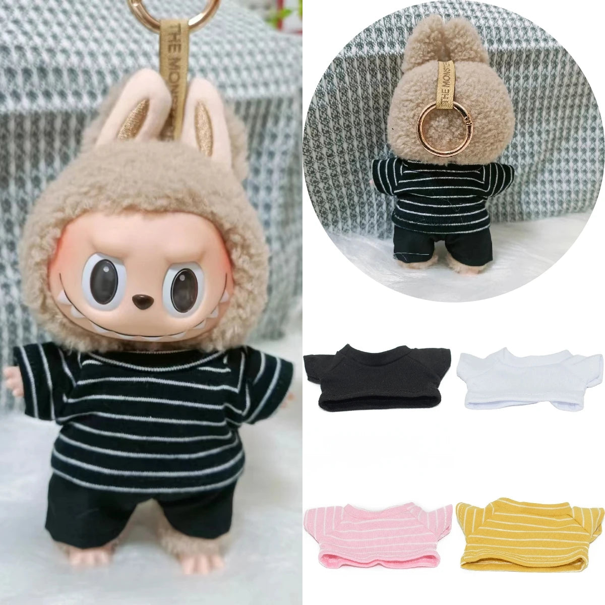 Decorative Striped Shirt for 15/17cm Labubu Doll Fashion Outfit Ropa Labubu Accessories
