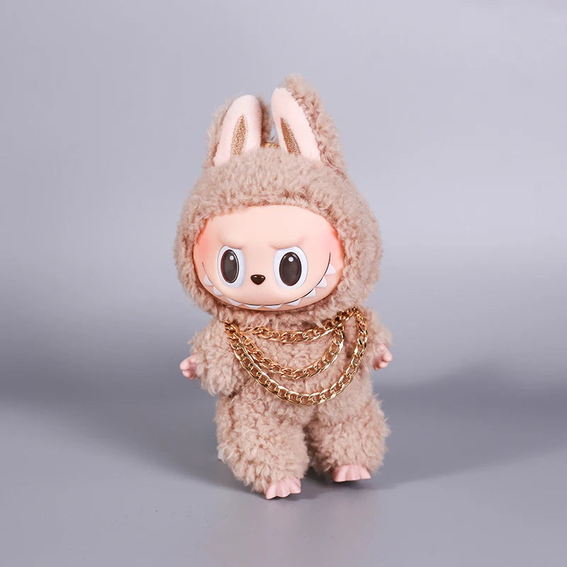 Luxury Tidal Current Labubu Black Hip Hop Mask Knitted Hat Accessories 3-Layer Big Gold Chain Street Fashion Doll Ornaments