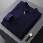 100% pure wool sweater round neck men's thick solid color long sleeved pullover sweater zipper wool knit winter cashmere sweater