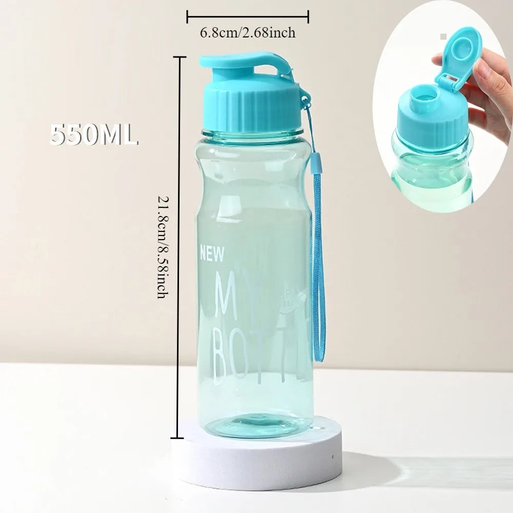 550ML Transparent Water Bottle Food Grade Portable Fitness Sports Water Bottle Tritan Material with Lanyard Outdoor Supplies