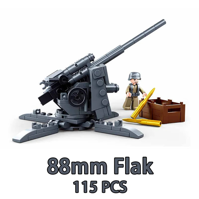 Military ww2 Cannon Assault Armored Vehicle Battle Tank Car Truck Army Weapon Building Blocks Sets Model King Kids Toys Gift