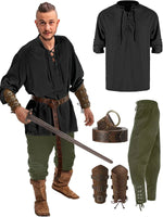 Retro Vintage Medieval Renaissance Pants Outfits Waist Belt Shirt Arm Guards Pirate Men's Cosplay Costume Halloween