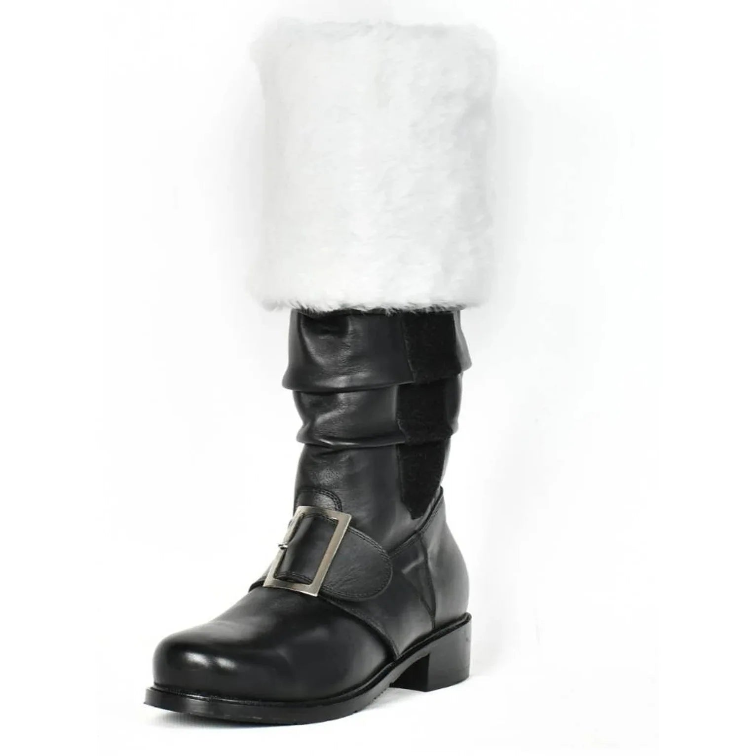 Christmas Santa Claus Boots Men Cosplay New Year Red Black Leather Shoes White Plush Cuffs Foot Halloween Xmas Winter Boots