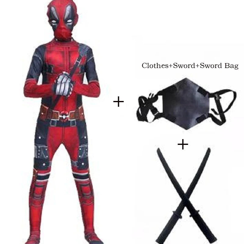 New Movie Character Role Play Costume Superhero Deadpool Costume Mask Sword Bag Suits Halloween Party Cosplay Jumpsuit 3D Style