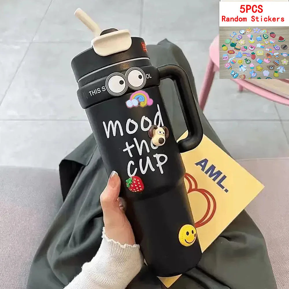 1000ML Thermal Water Bottle 32oz Large Capacity With Straw Stainless Steel Thermos Bottle Cold and Hot Thermos Cup