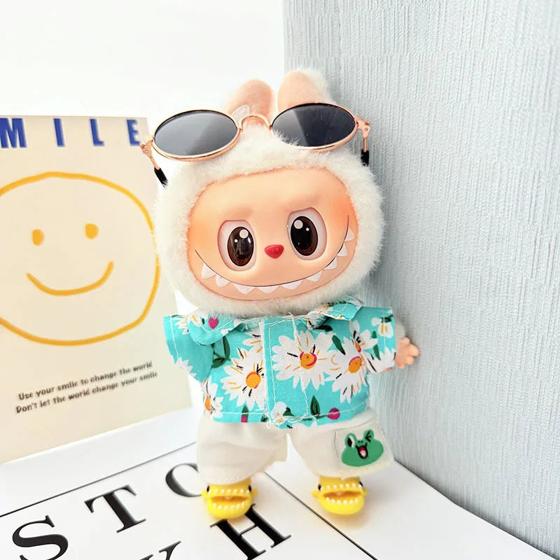 1 Set Hawaii Original Luxury Clothes for Labubu V1 V2 Cute Shark Duck Shoes Shirt Pants Glasses Beach Clothes Suit for Labubu