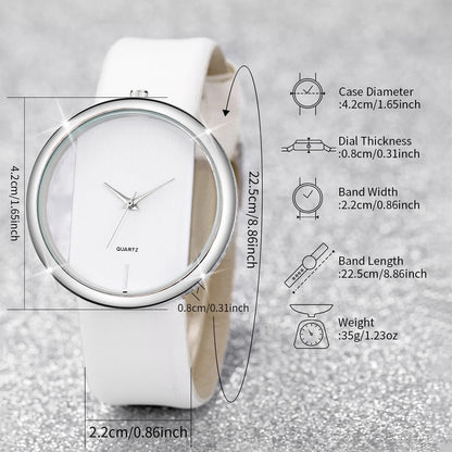 2PCS/Set Women's Watch Pearl Diamond Bracelet Set Fashion Hollow Dial Leather Band Quartz Watches(Without Box)