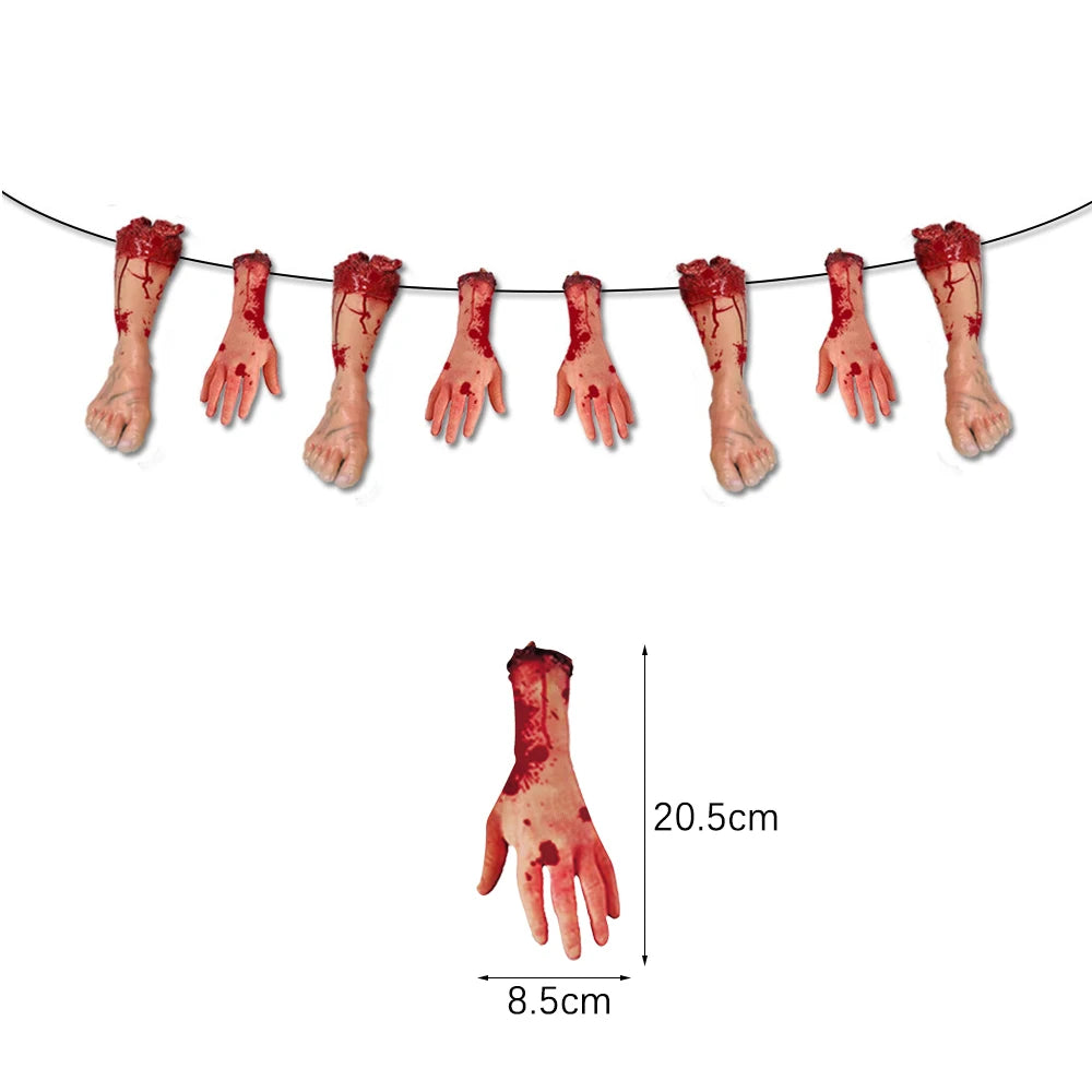 Halloween Terror Banner Blood Hand Foot Knife Skeleton Horror Flag Pulling Ghost Festival Decor Happy Halloween Party Decor