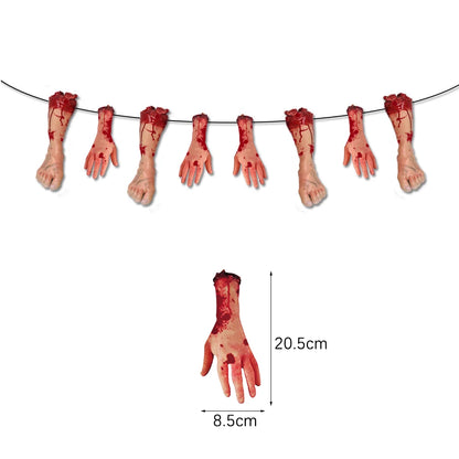 Halloween Terror Banner Blood Hand Foot Knife Skeleton Horror Flag Pulling Ghost Festival Decor Happy Halloween Party Decor